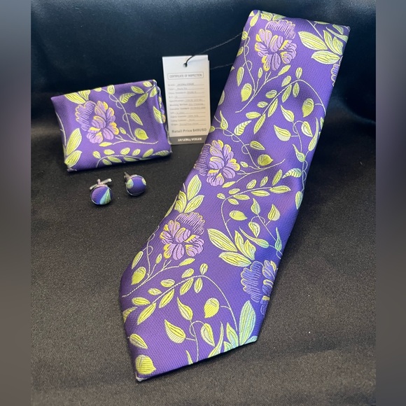 Silk Floral Purple Tie Set-NWT- - Picture 3 of 4